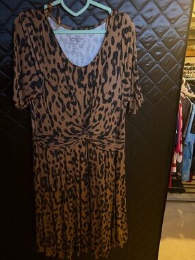 torrid Brown & Black Leopard Midi Dress with Front Knot
